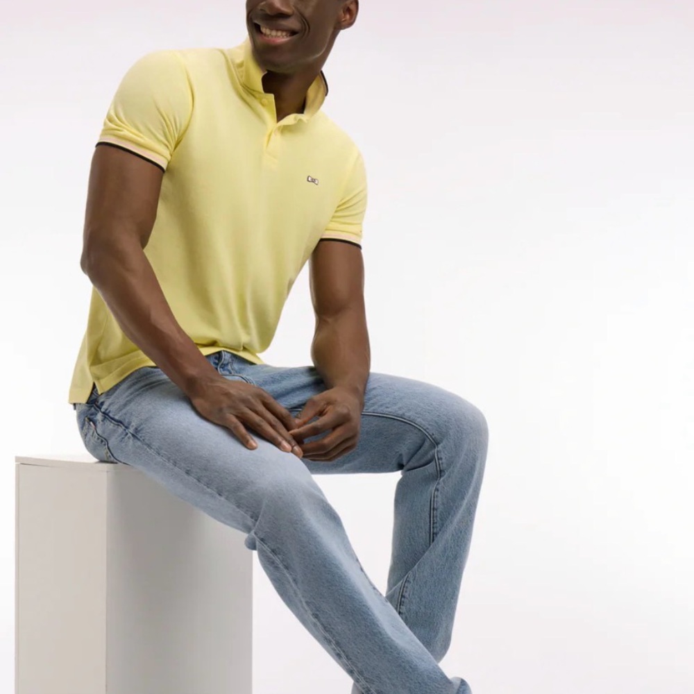 EDEN 🎀 PARK Yellow Polo Shirt with Striped Under-Collar & Sleeve Trim
